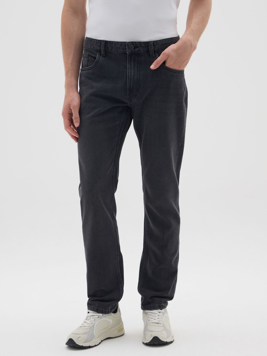 Regular fit black denim jeans_1