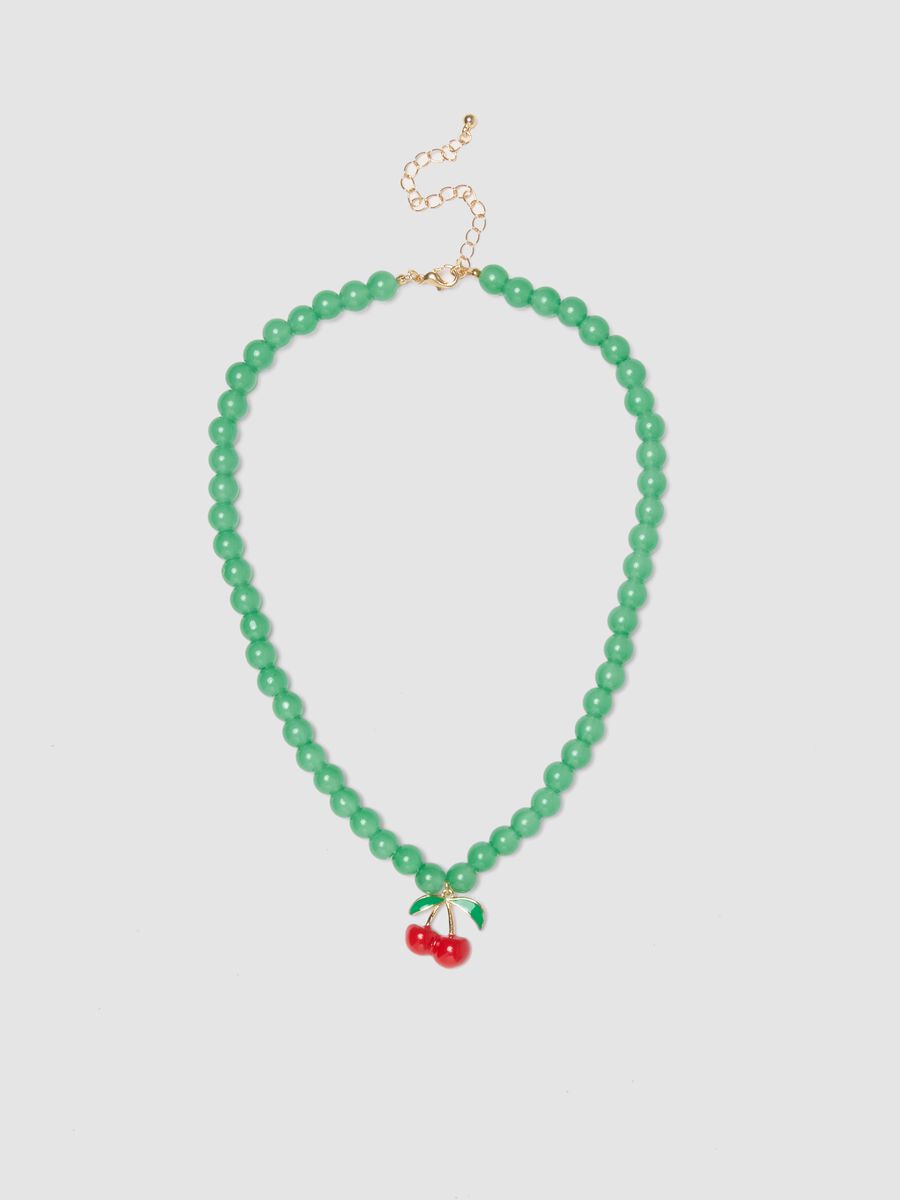 Collana verde con ciondolo ciliegia_0