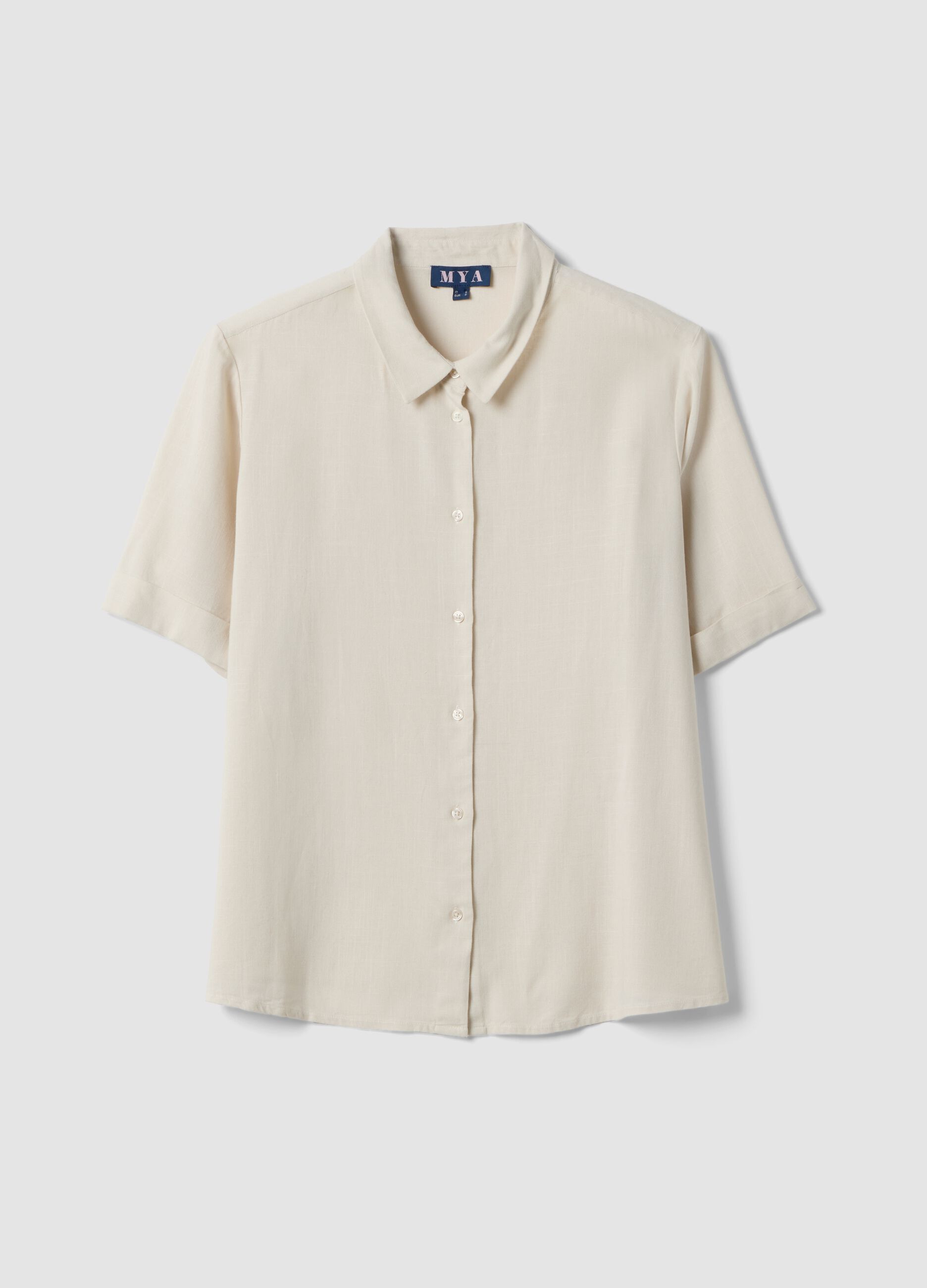Camicia in misto viscosa e lino bianca regular fit