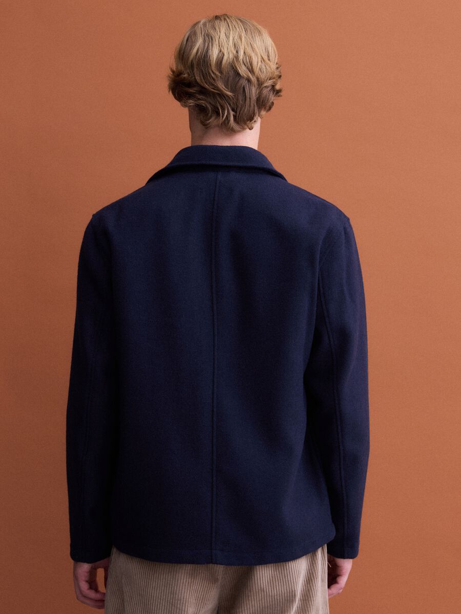 Blue wool-blend shacket with buttons and four pockets_3