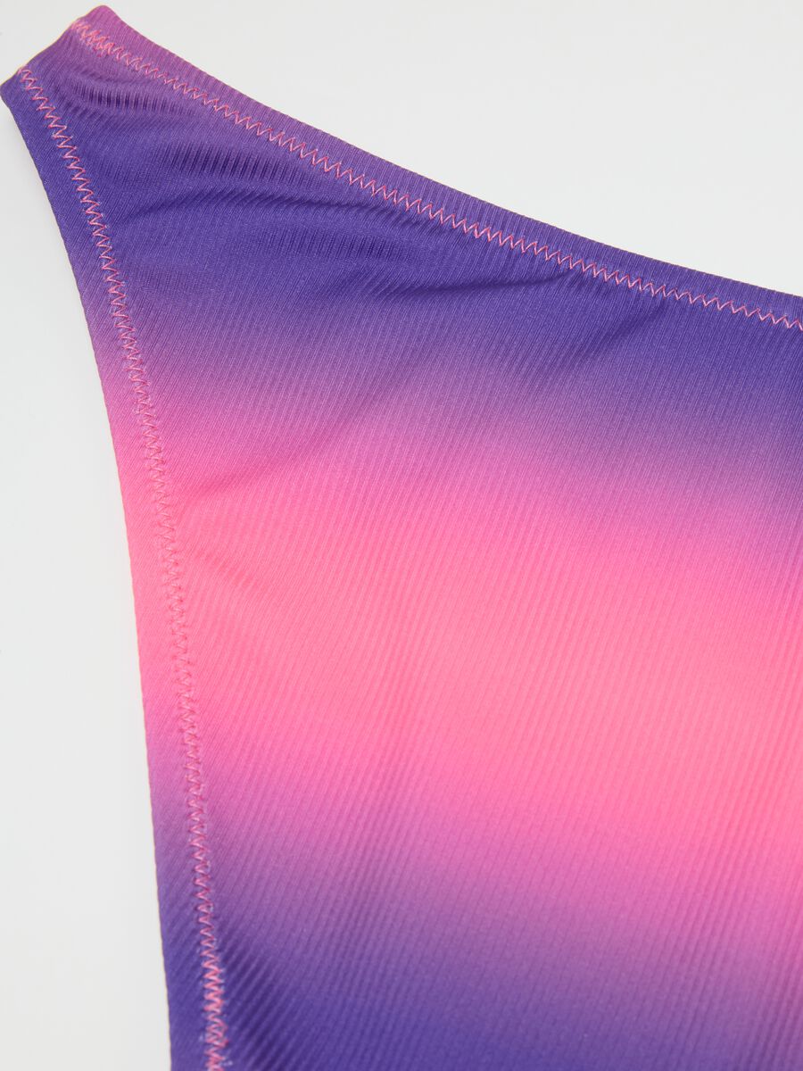 Bikini da ragazze in tessuto elasticizzato multicolor a doppia tonalità rosa e viola con slip a vita alta_3