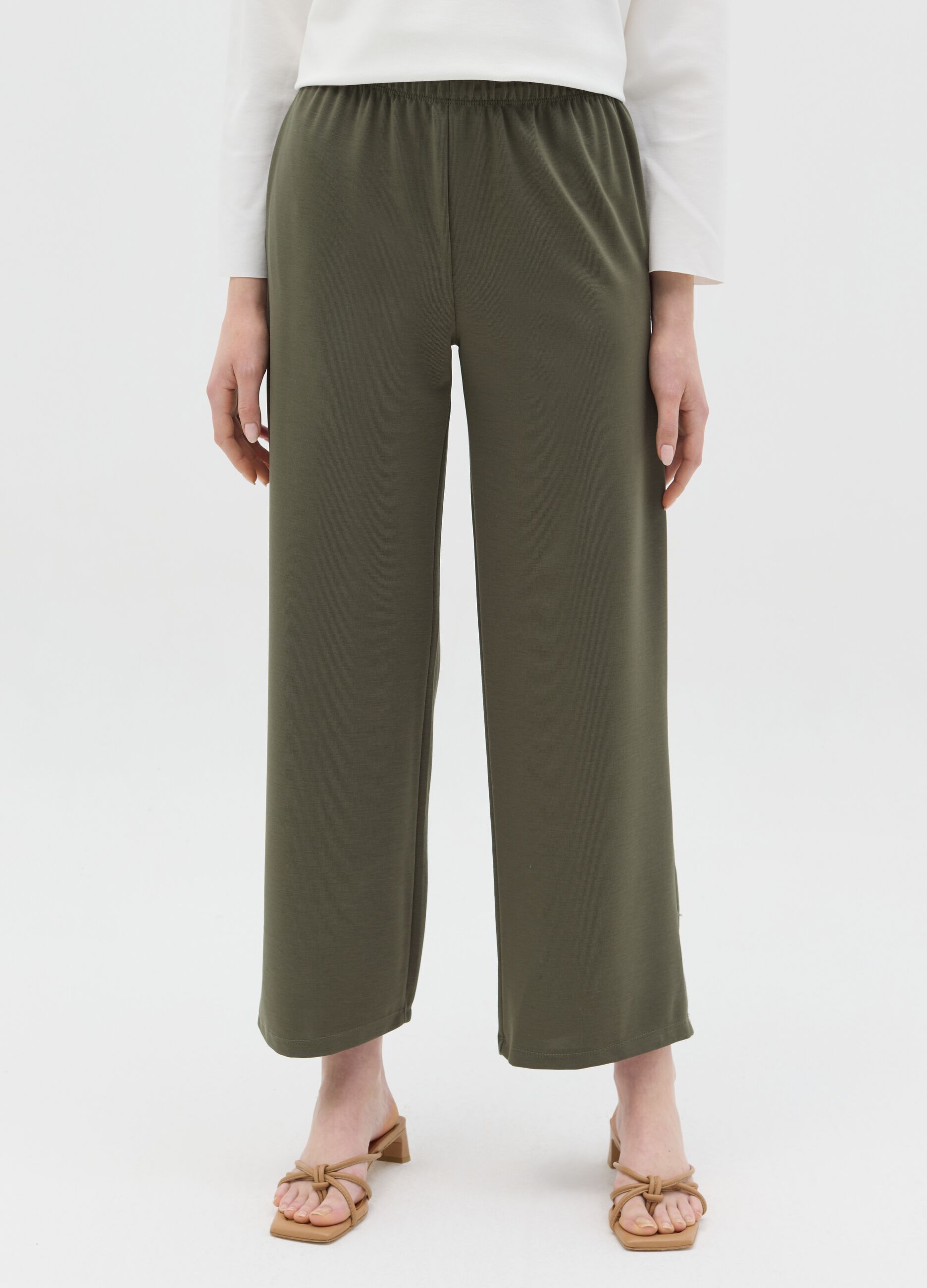 Green wide-leg pull-on trousers