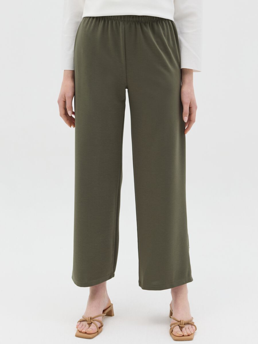 Green wide-leg pull-on trousers_1