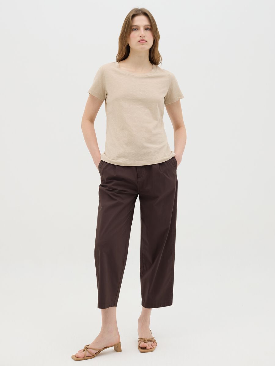 Beige Crew Neck Organic Cotton T-shirt_1
