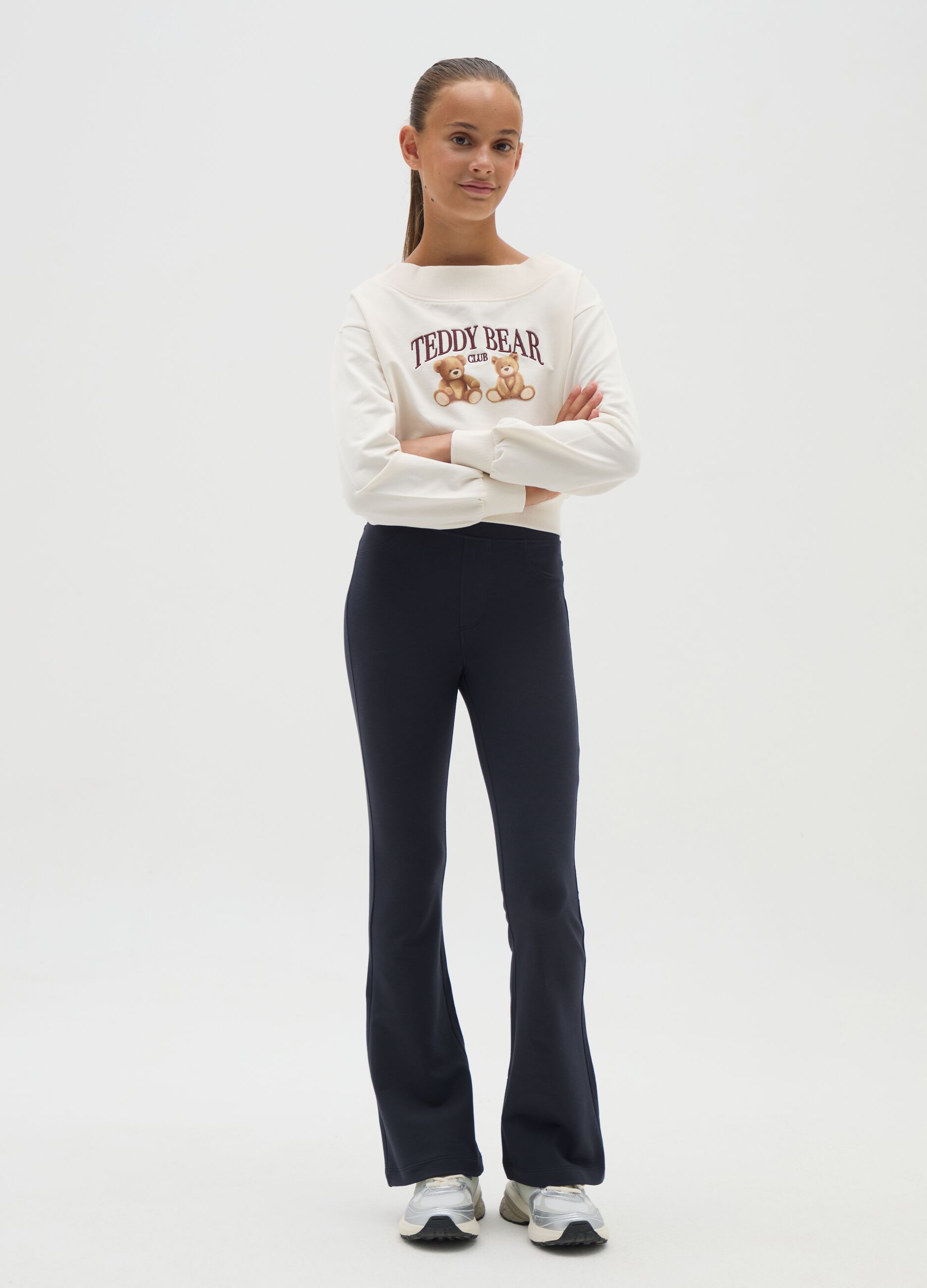Girls' Blue Slim Fit Stretch Cotton Leggings