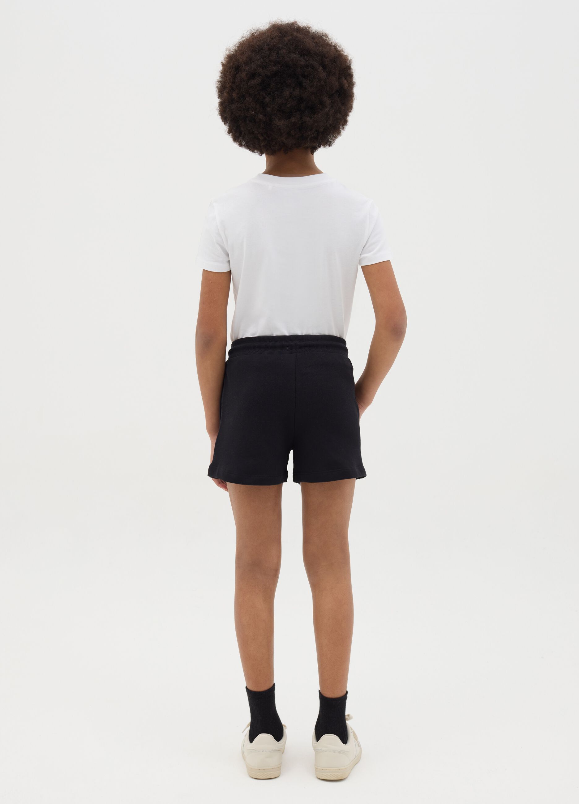 Shorts da ragazza in puro cotone nero regular fit