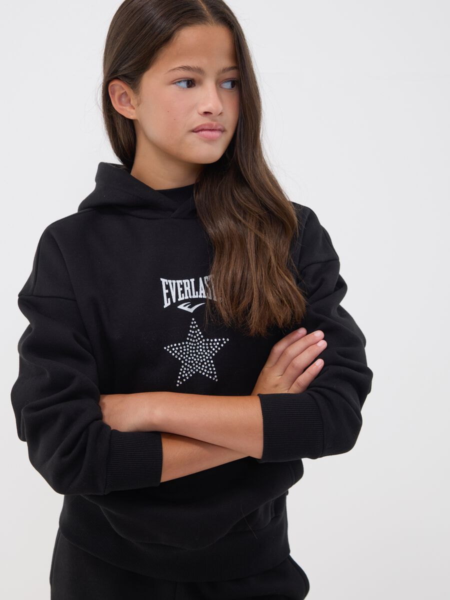 Black cotton-blend hoodie for girls, regular fit_0