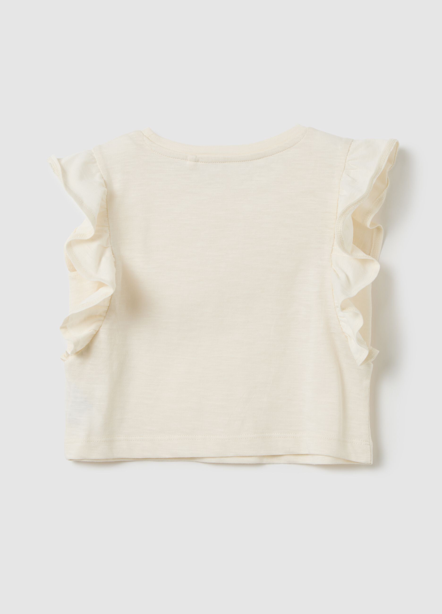 White pure cotton girls' regular fit cropped top with ruffles