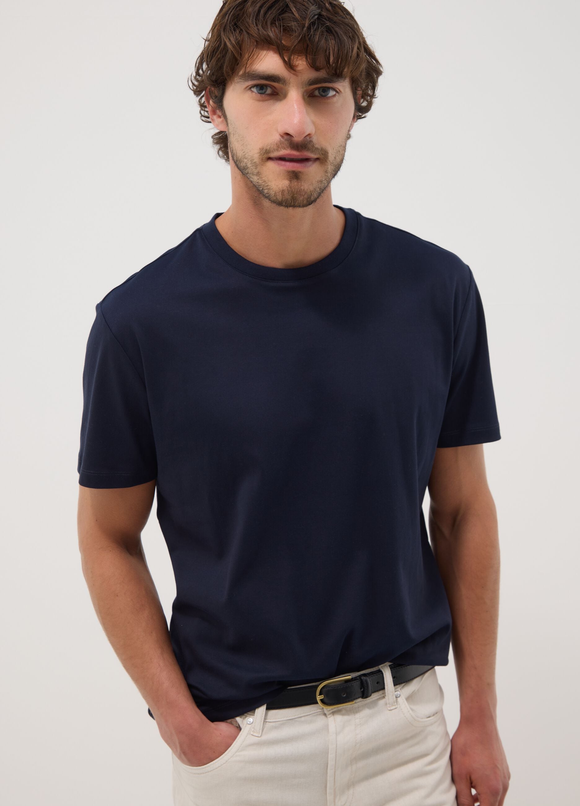 Blue pure cotton short-sleeve T-shirt
