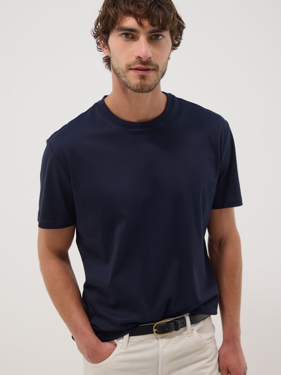 T-shirt blu in puro cotone mercerizzato slim fit_1
