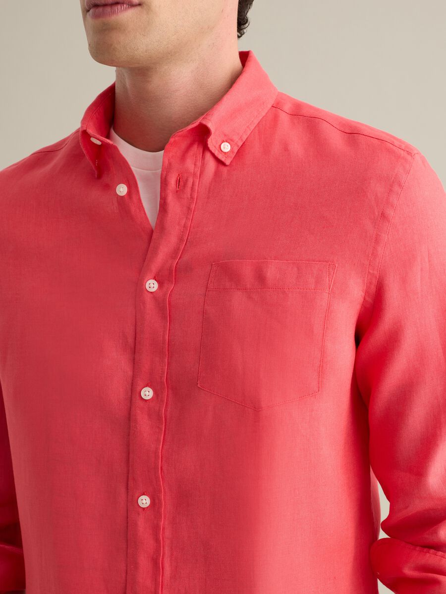 Pink Long Sleeve Linen Shirt by Piombo_2