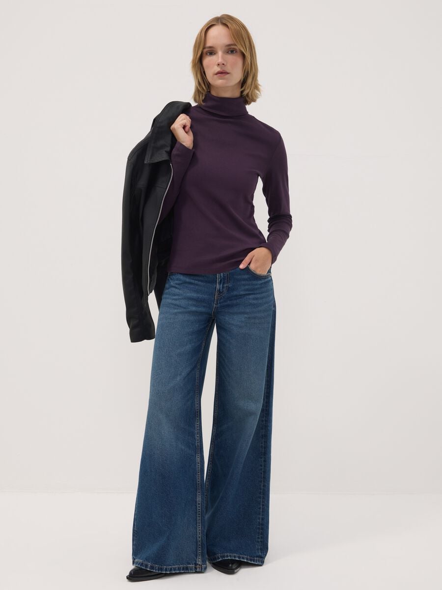 Maglia viola in puro cotone con girocollo a maniche lunghe_1