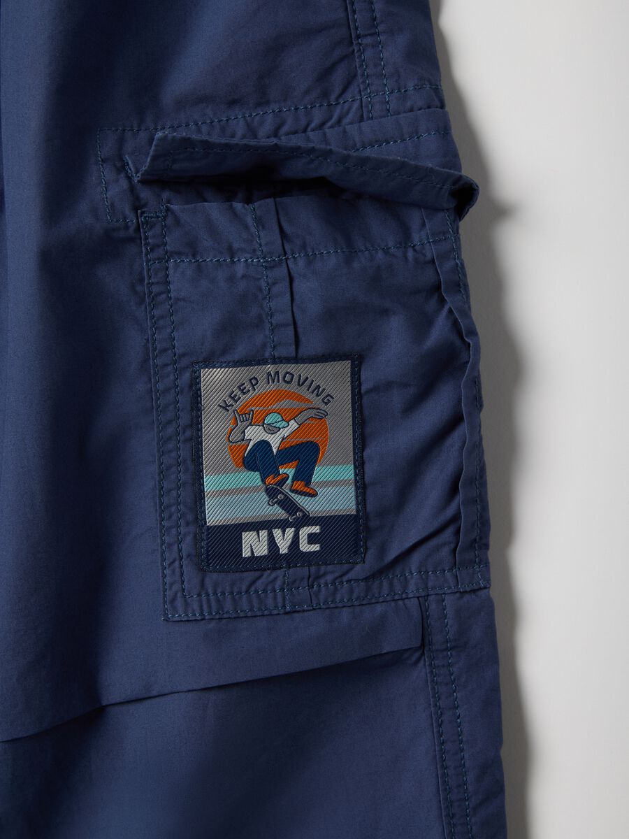 Children's regular fit blue pure cotton cargo trousers_3