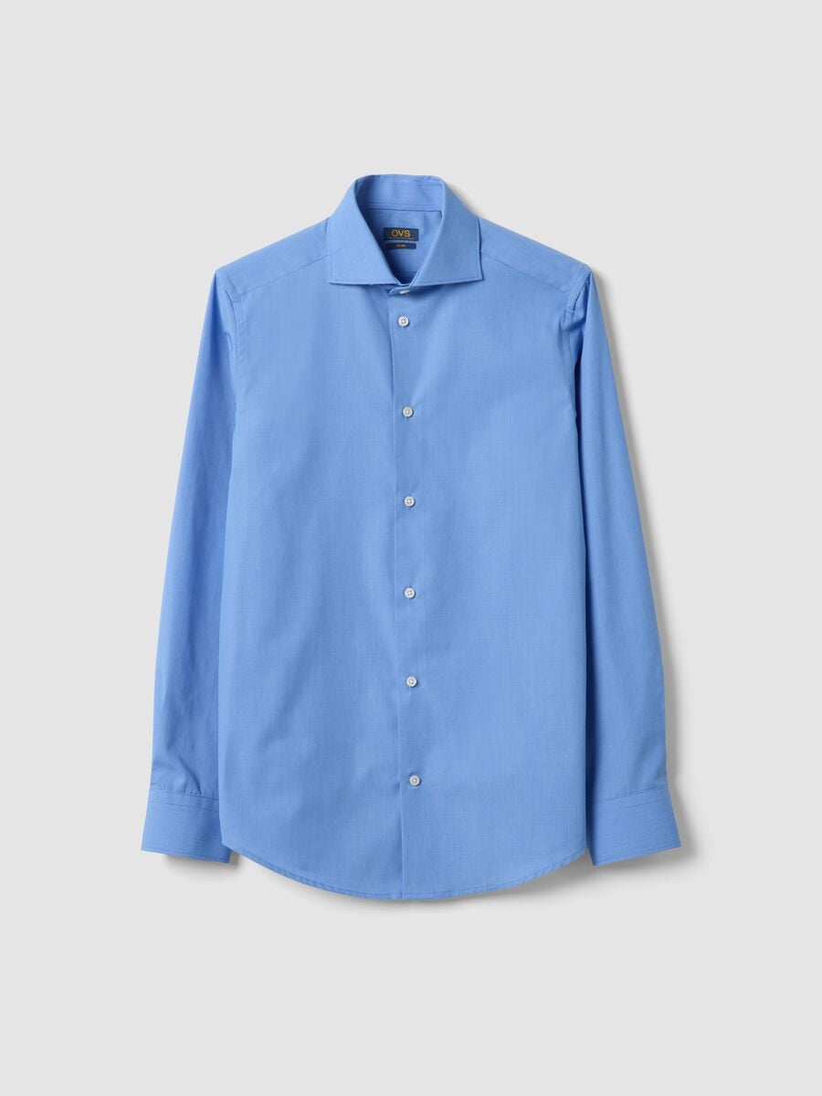 Camicia azzurra in misto cotone slim fit con collo francese_4