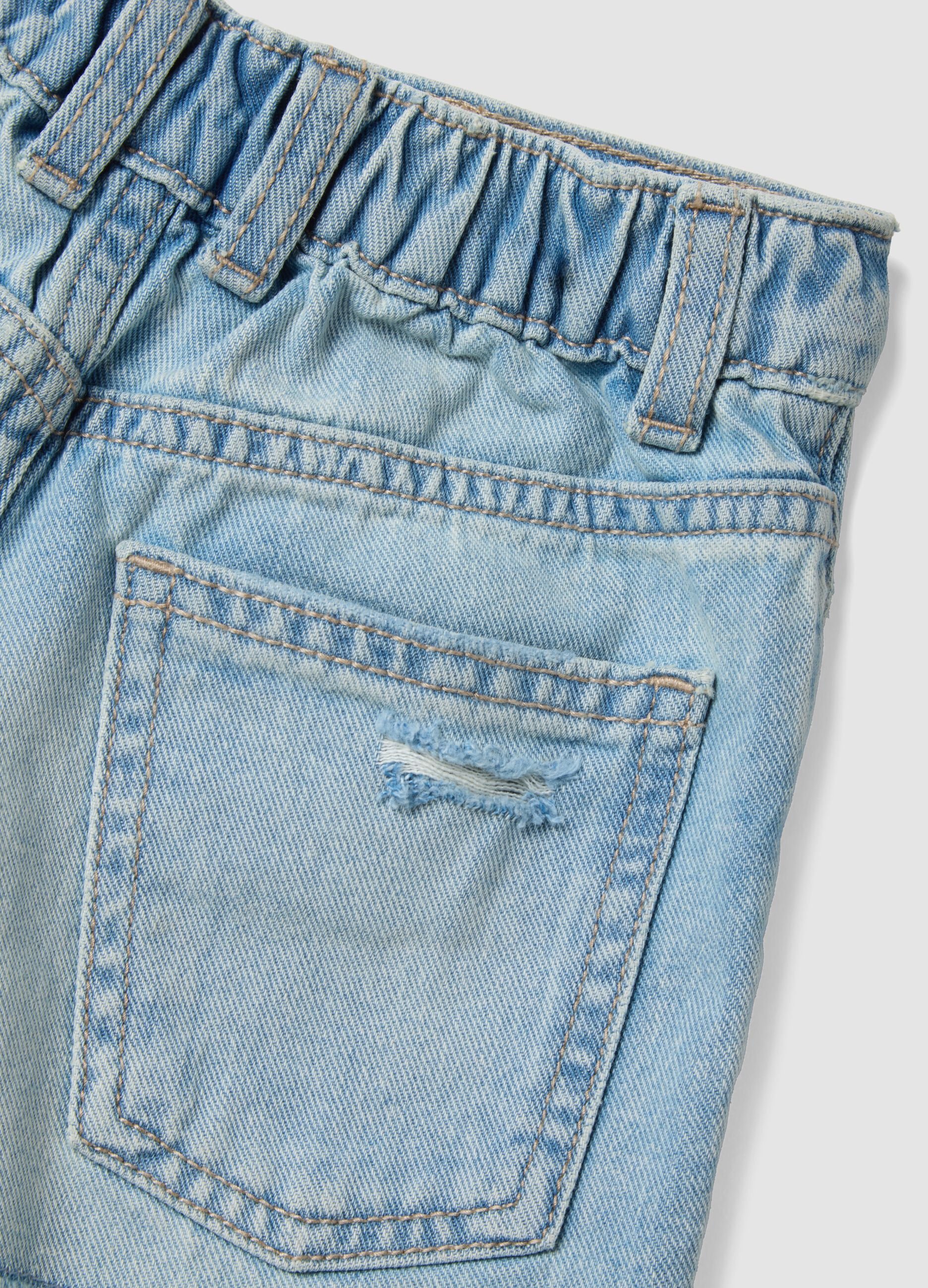 Shorts denim blu in puro cotone da bambina regular fit con strappi