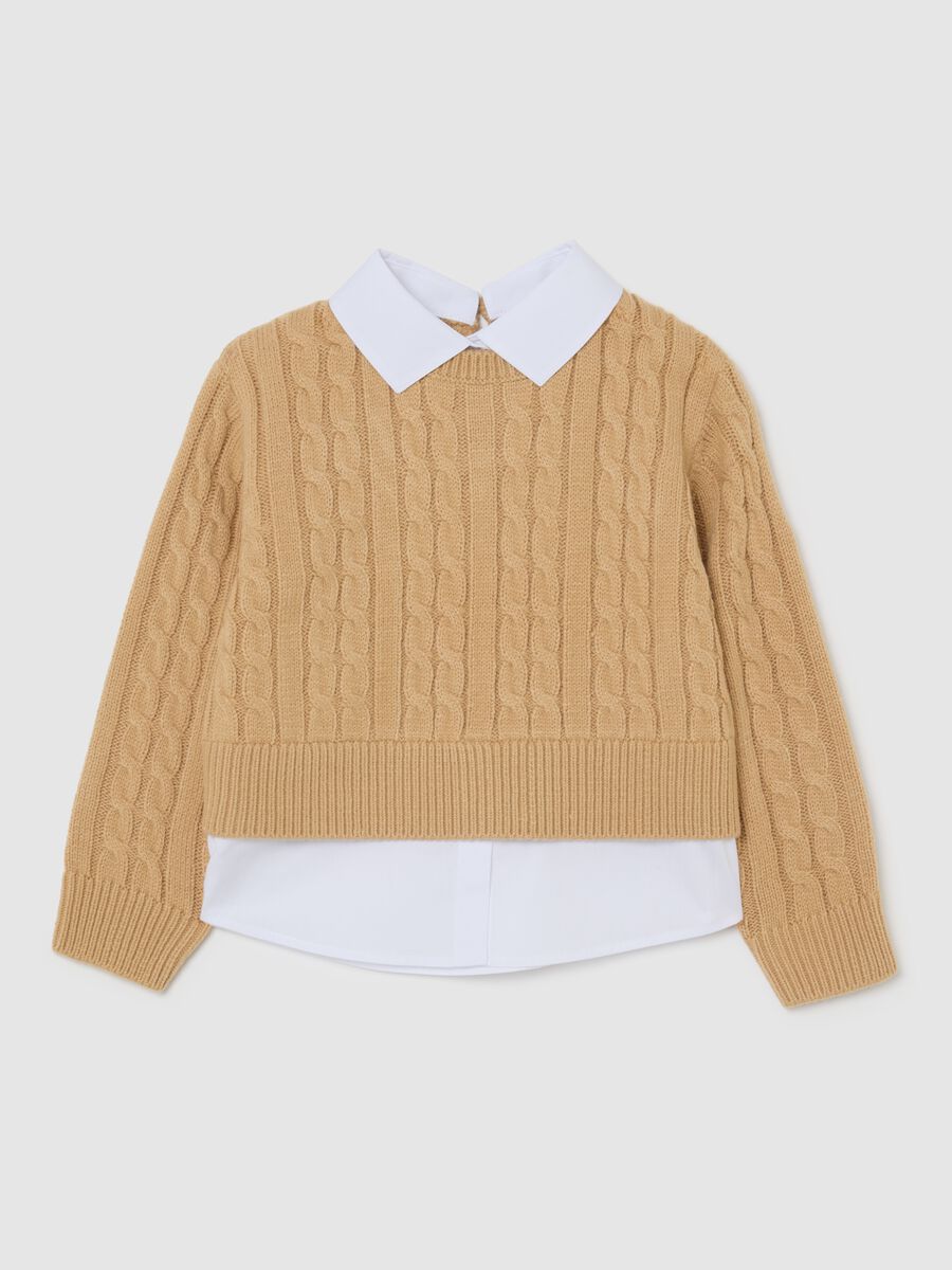 Maglione beige da bambina regular fit con lavorazione a maglia_0