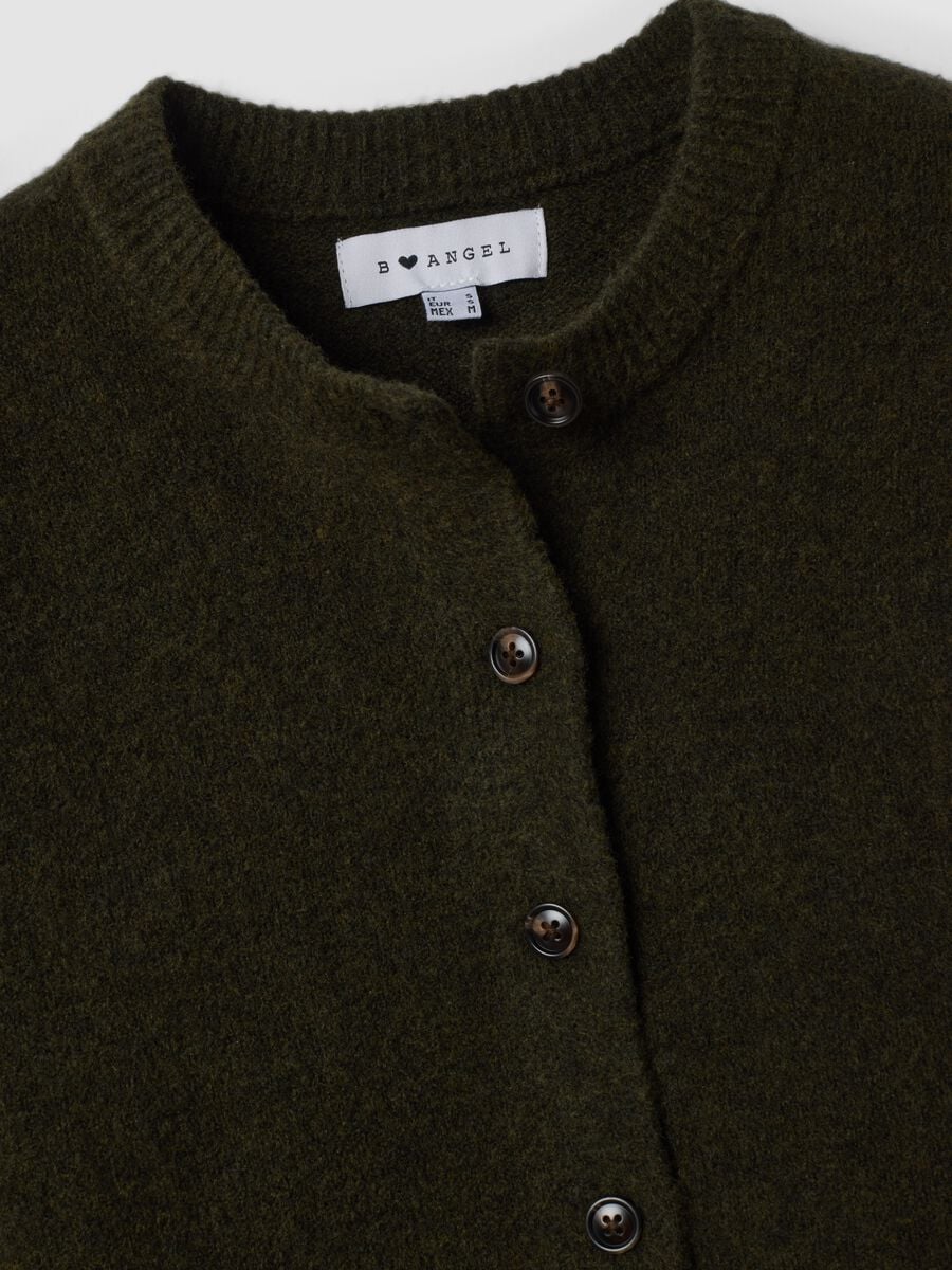 Cardigan verde in lana elasticizzato con girocollo_1