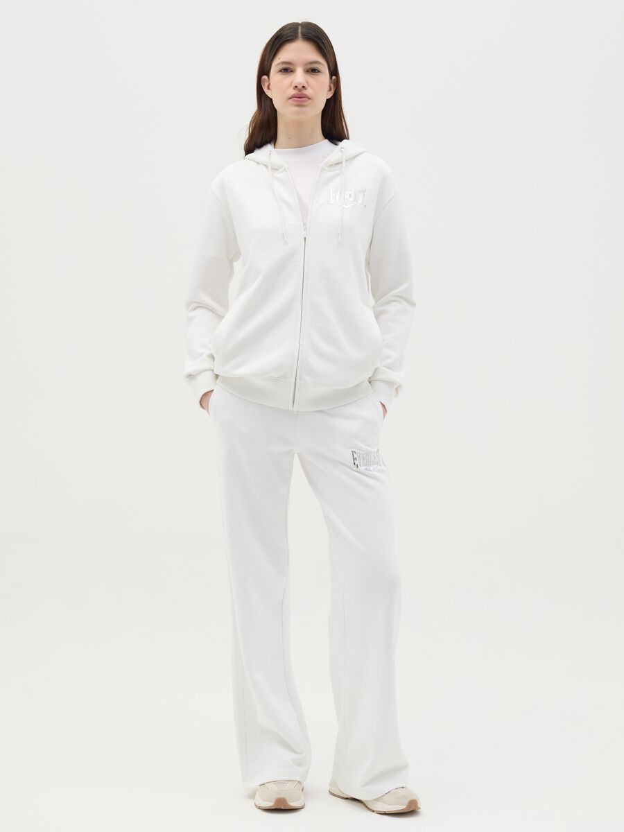 White flare joggers with drawstring and logo print_0