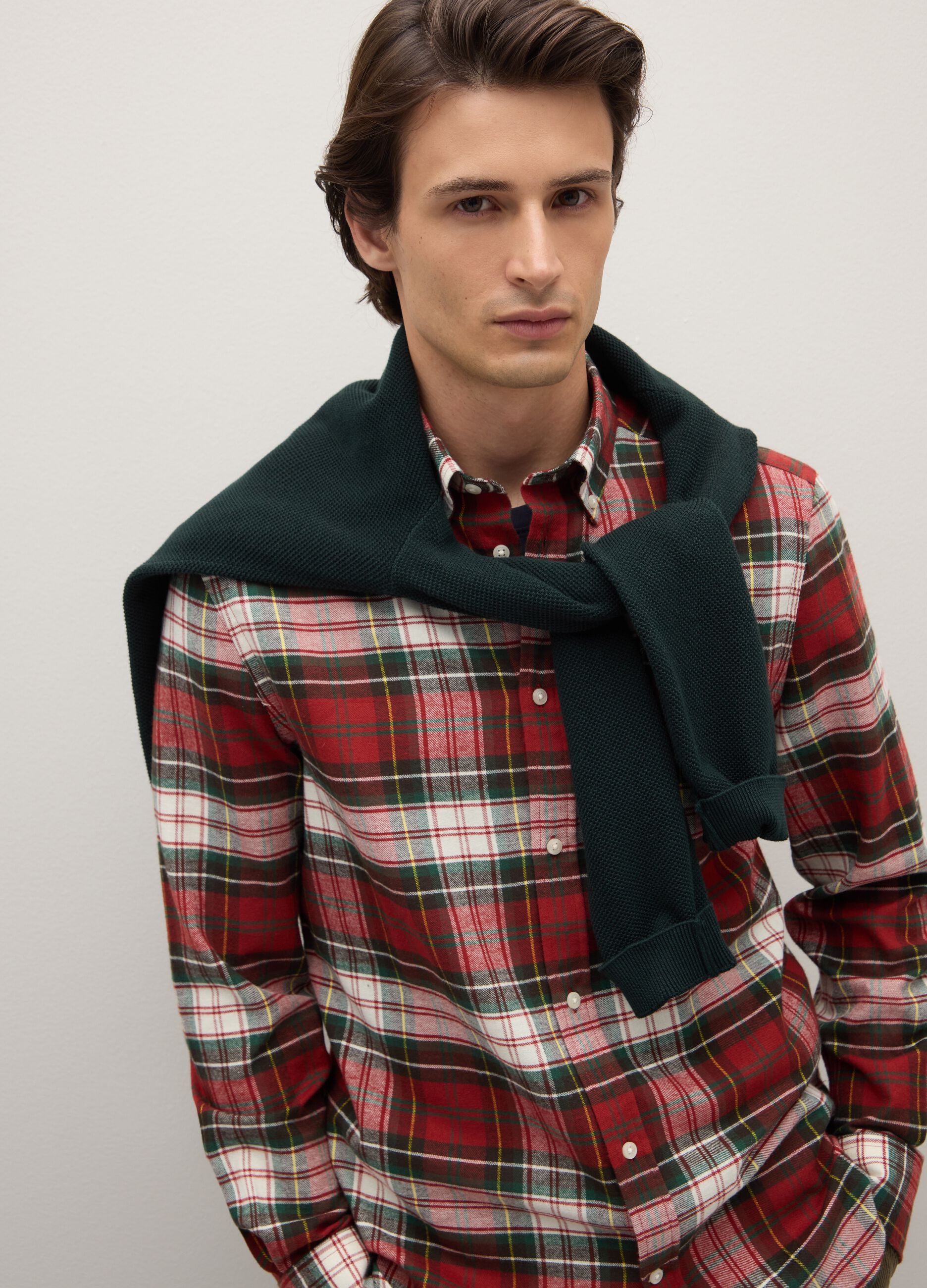 Multicolor check pure cotton regular fit flannel shirt