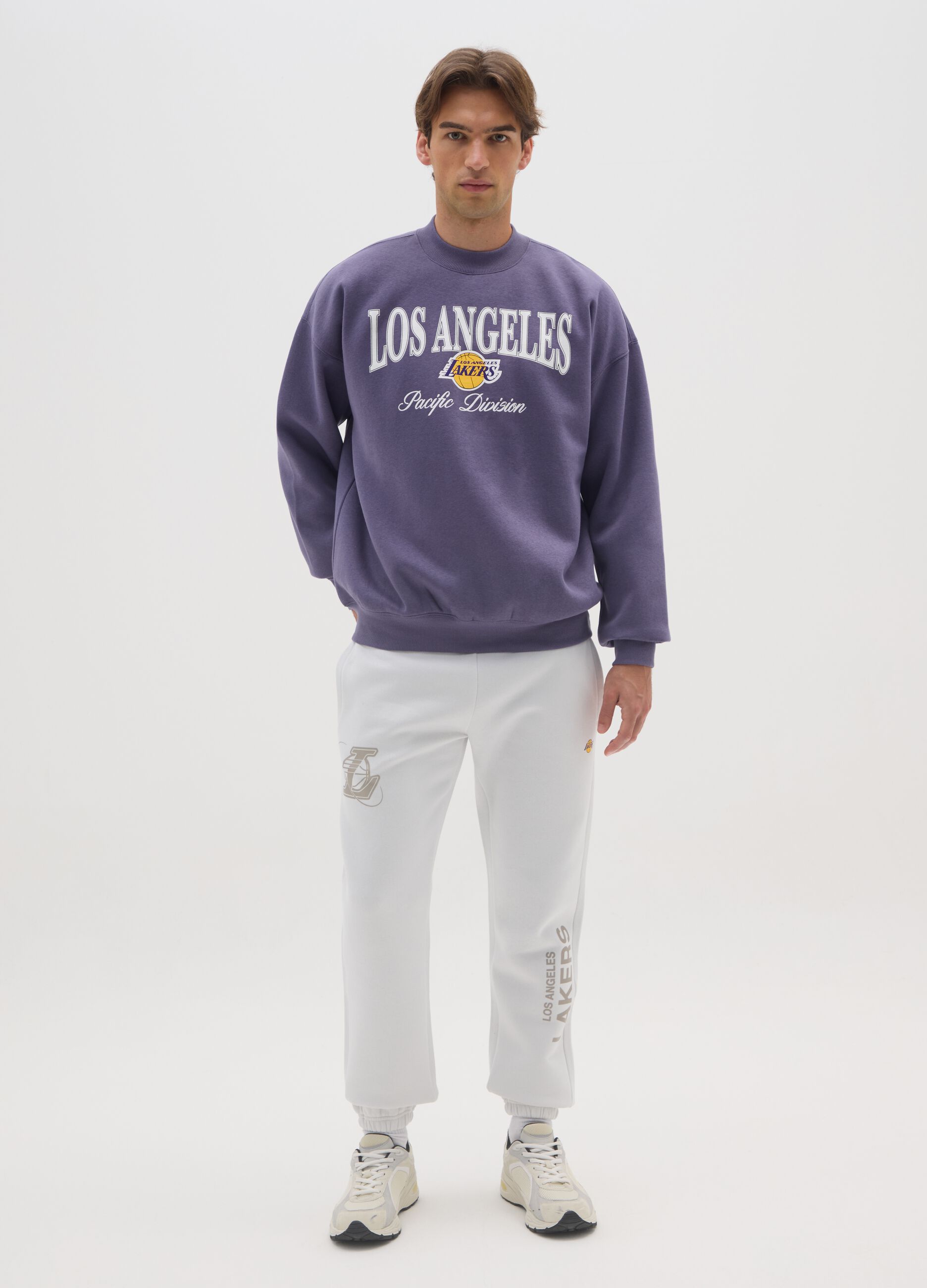 Pantaloni in misto cotone bianco regular fit con logo Los Angeles Lakers
