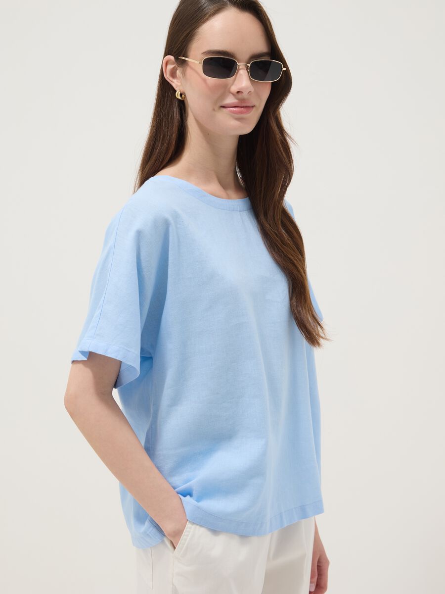 Light blue linen and viscose-blend blouse, regular fit_0