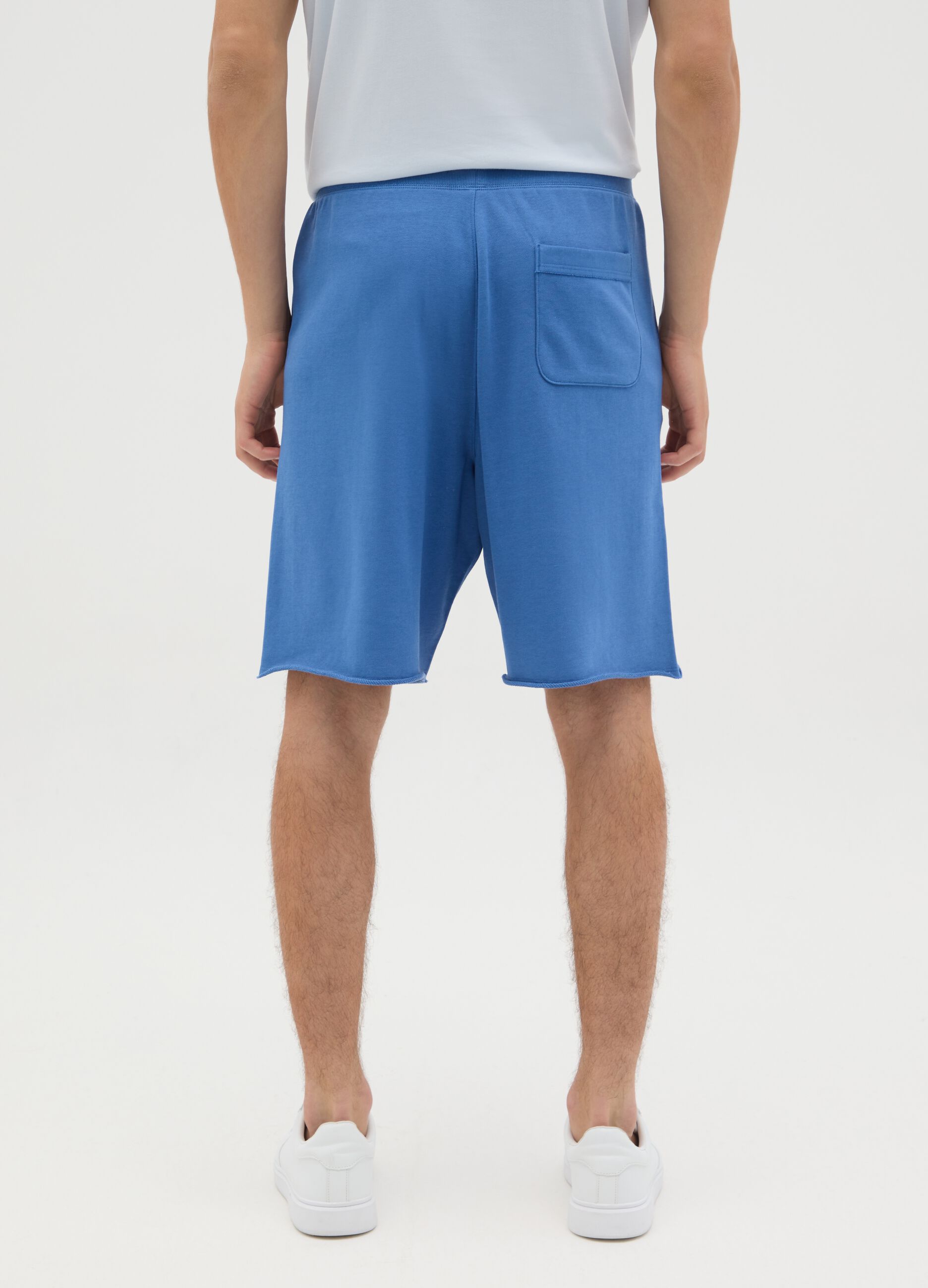 Men's blue cotton blend regular fit shorts with adjustable drawstring