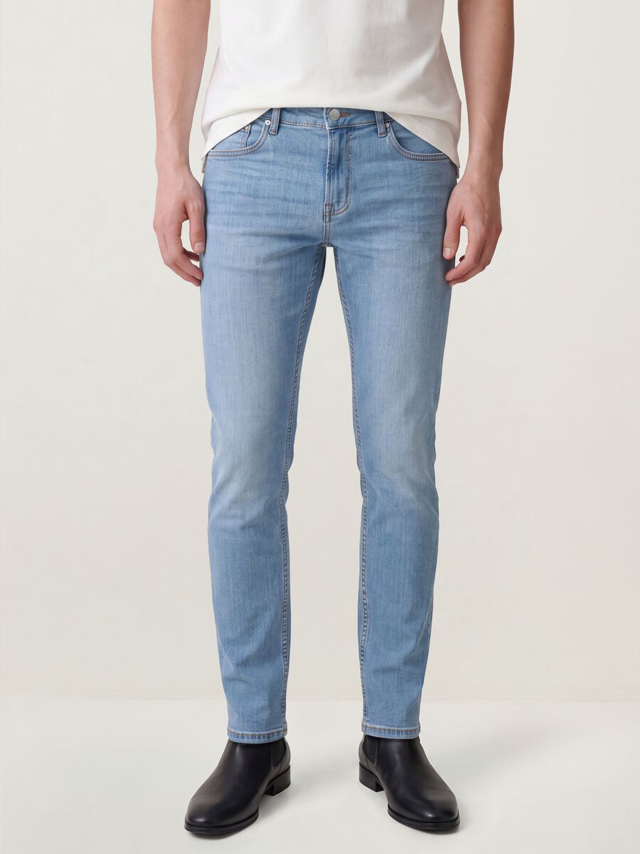 Jeans azzurri skinny in cotone elasticizzato_1