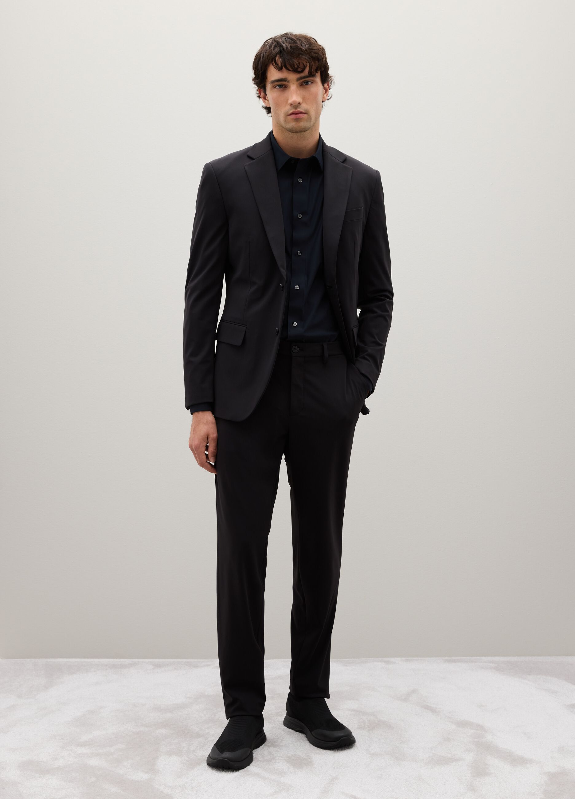 Slim fit black stretch fabric trousers