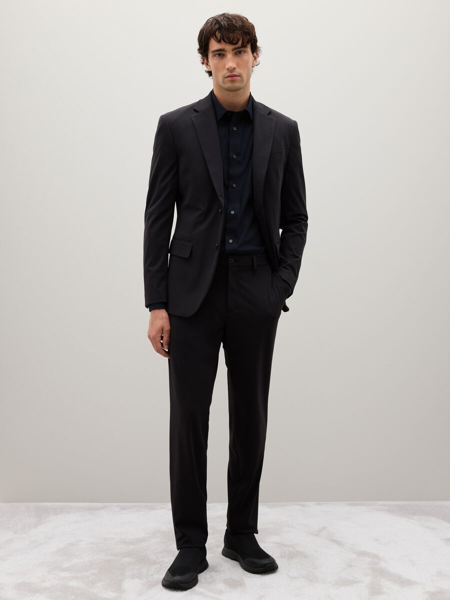 Slim fit black stretch fabric trousers_0