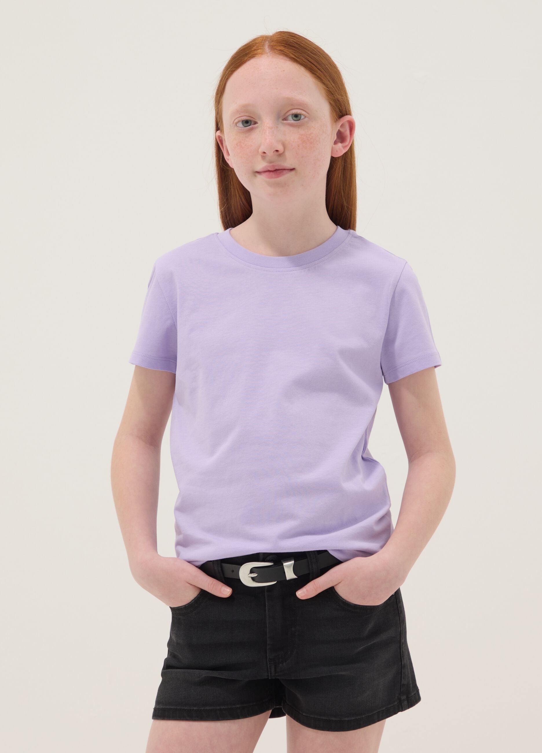 T-shirt in puro cotone viola da ragazza regular fit