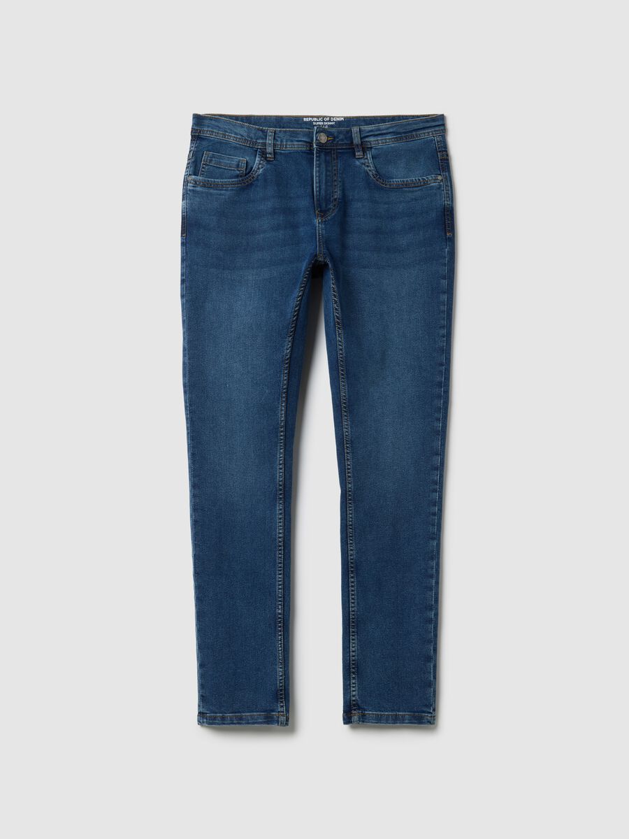 Jeans super skinny blu in misto cotone_4