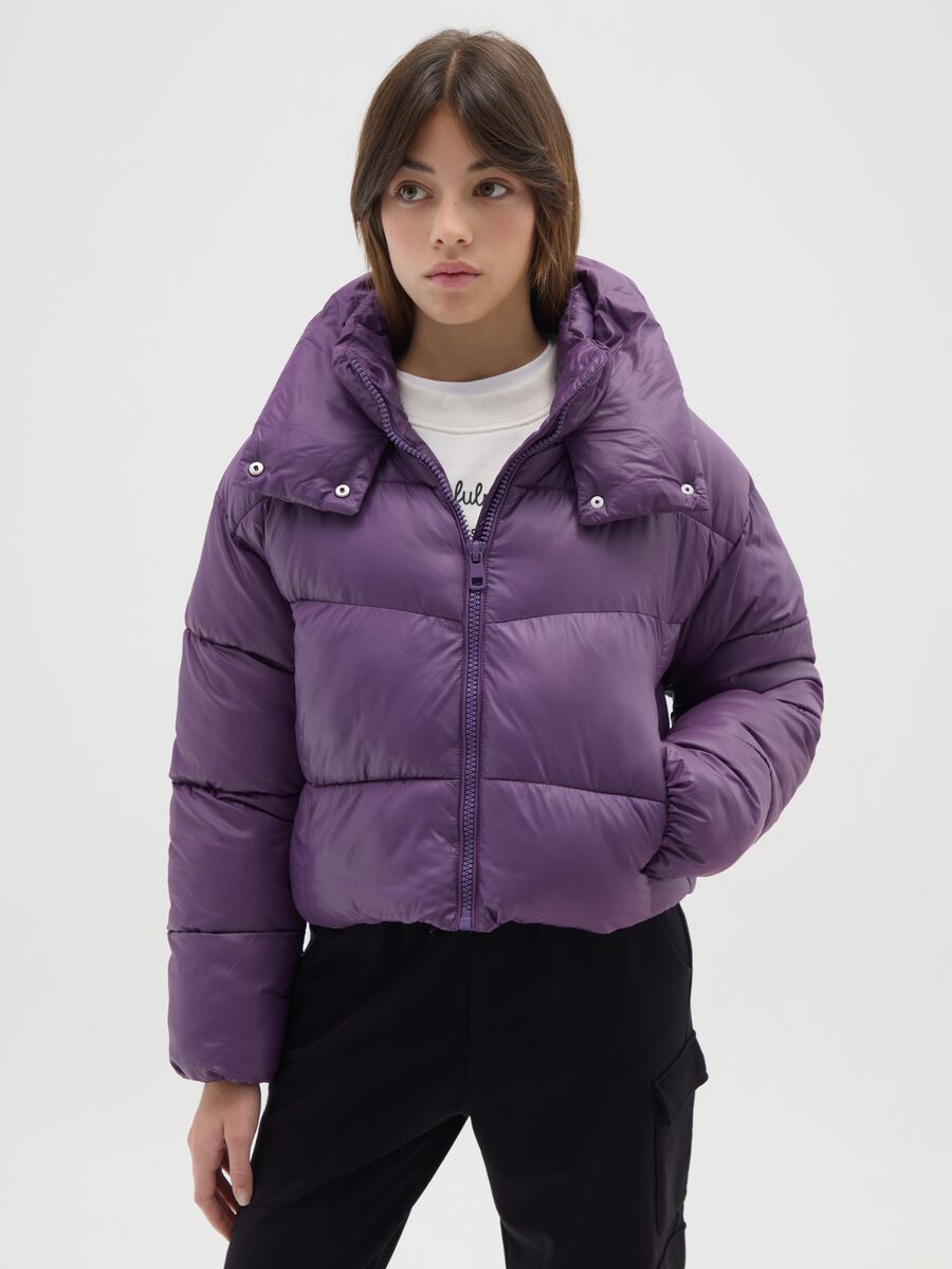 Giacca imbottita viola da ragazza regular fit con zip_0