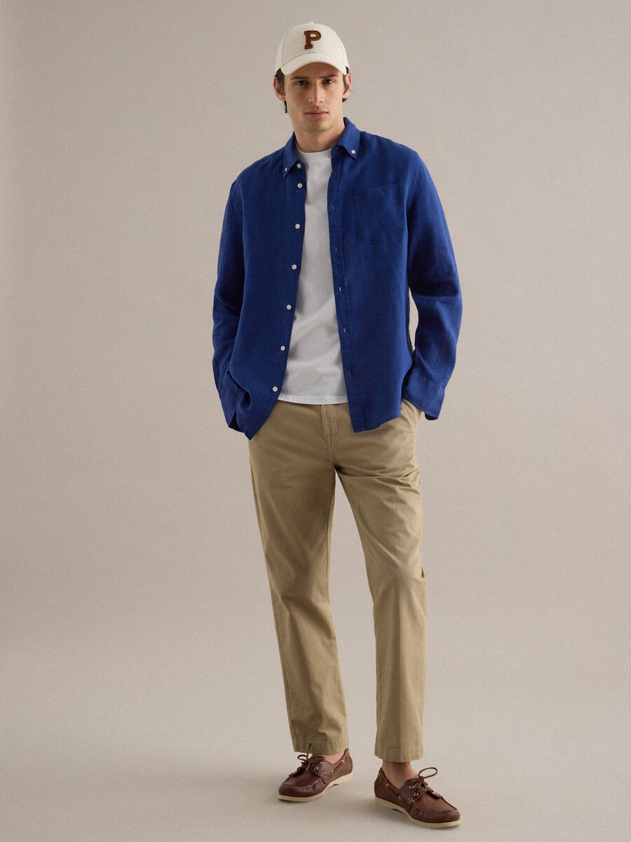 Camicia a maniche lunghe in puro lino blu regular fit_1