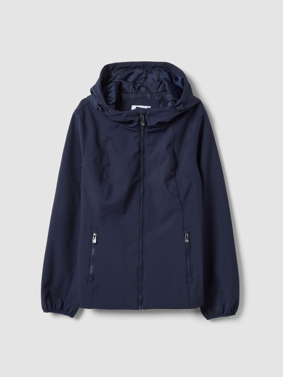 Giacca impermeabile blu regular fit con zip e cappuccio_4