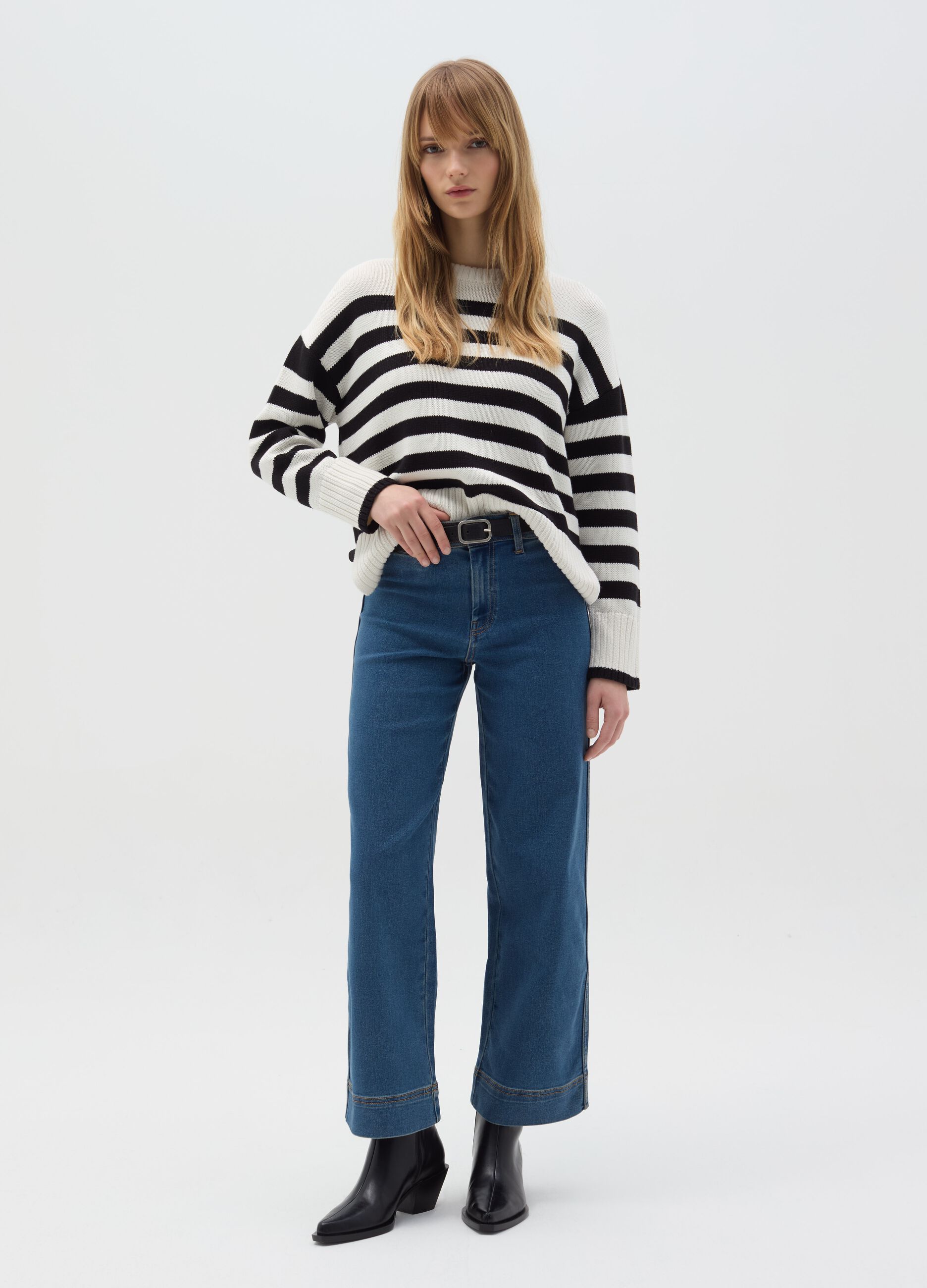 Jeans culotte flare fit a vita alta