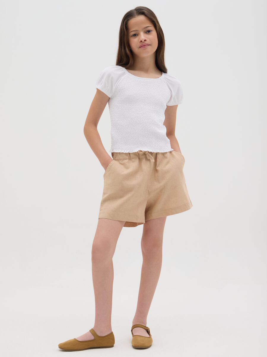 Regular fit beige linen shorts for girls_1