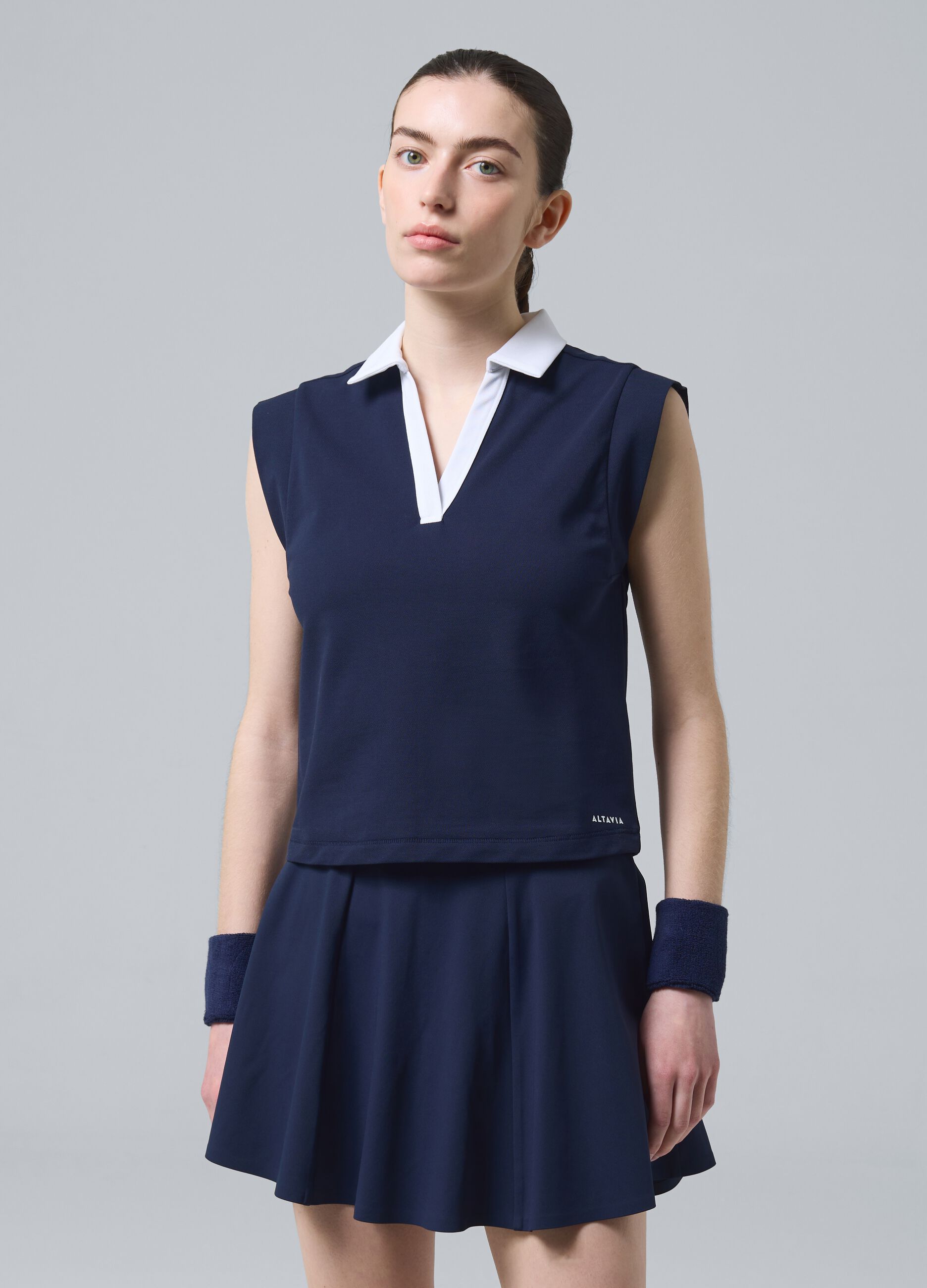 Blue sleeveless ALTAVIA COURT polo in stretch cotton with classic collar