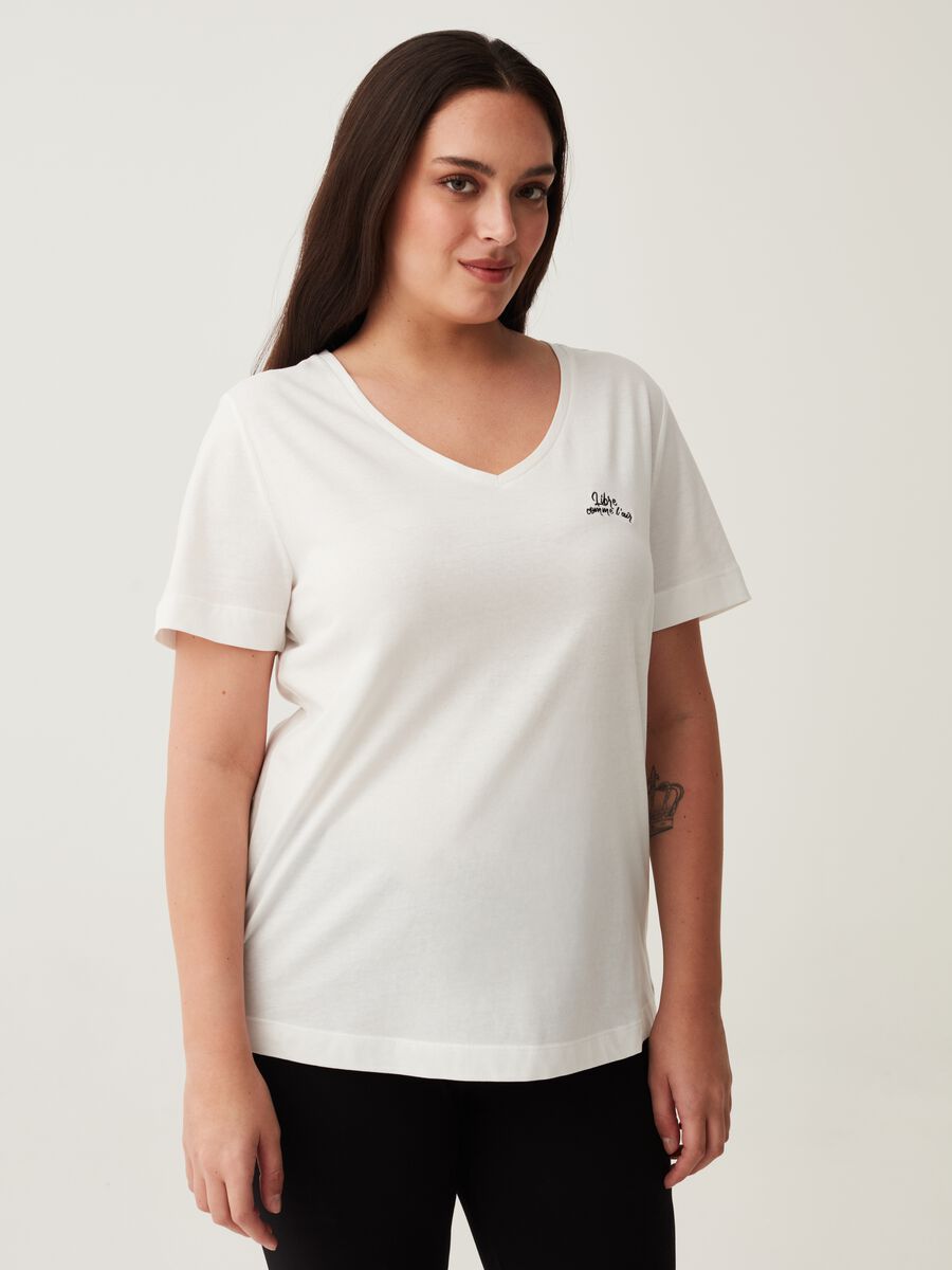 T-shirt in cotone con ricamo lettering Curvy_1
