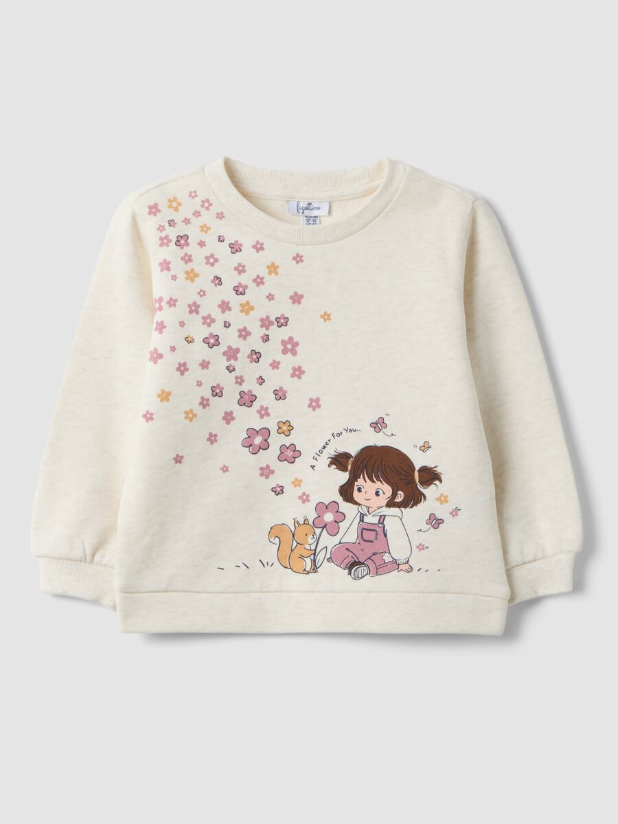 Felpa beige melange in misto cotone con girocollo_0