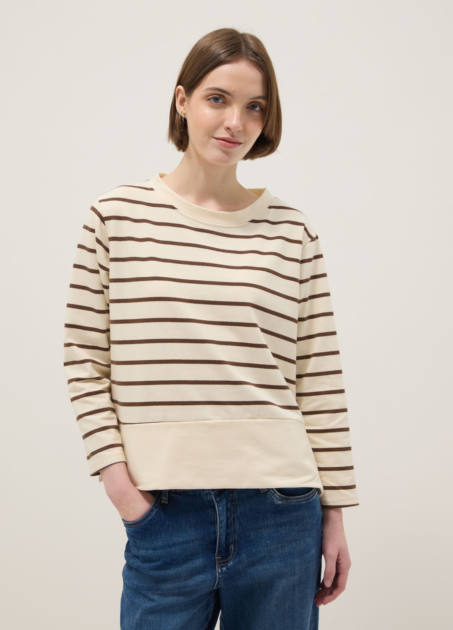 Maglia in misto cotone elasticizzato a righe multicolor regular fit