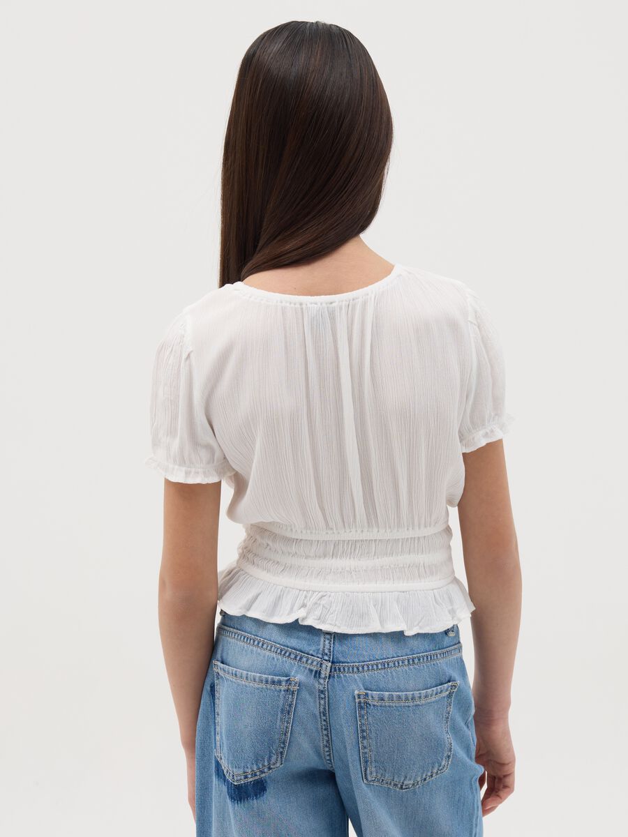 T-shirt crinkle con rouches e strass _2
