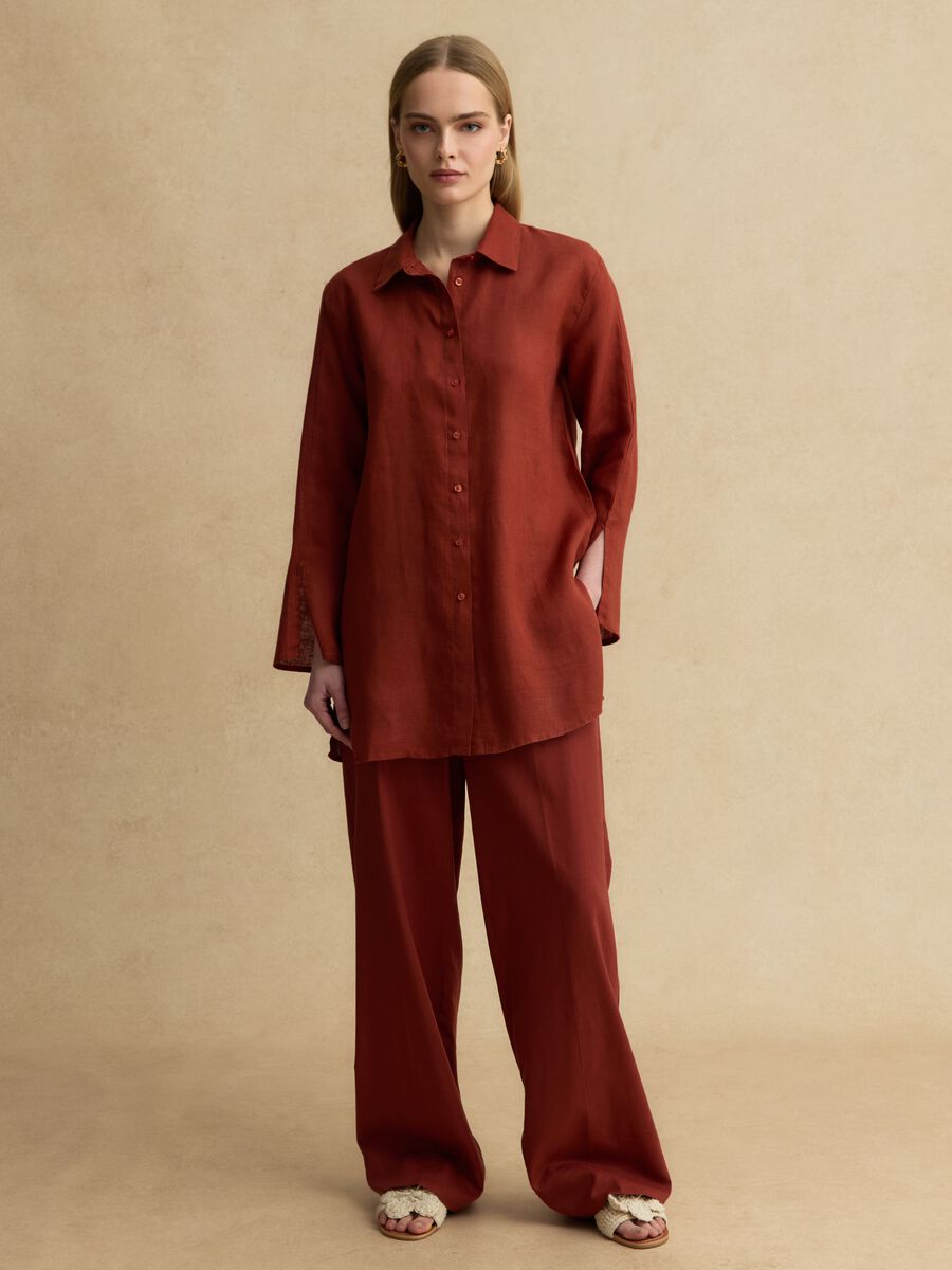 Long oversized pure red linen shirt_1