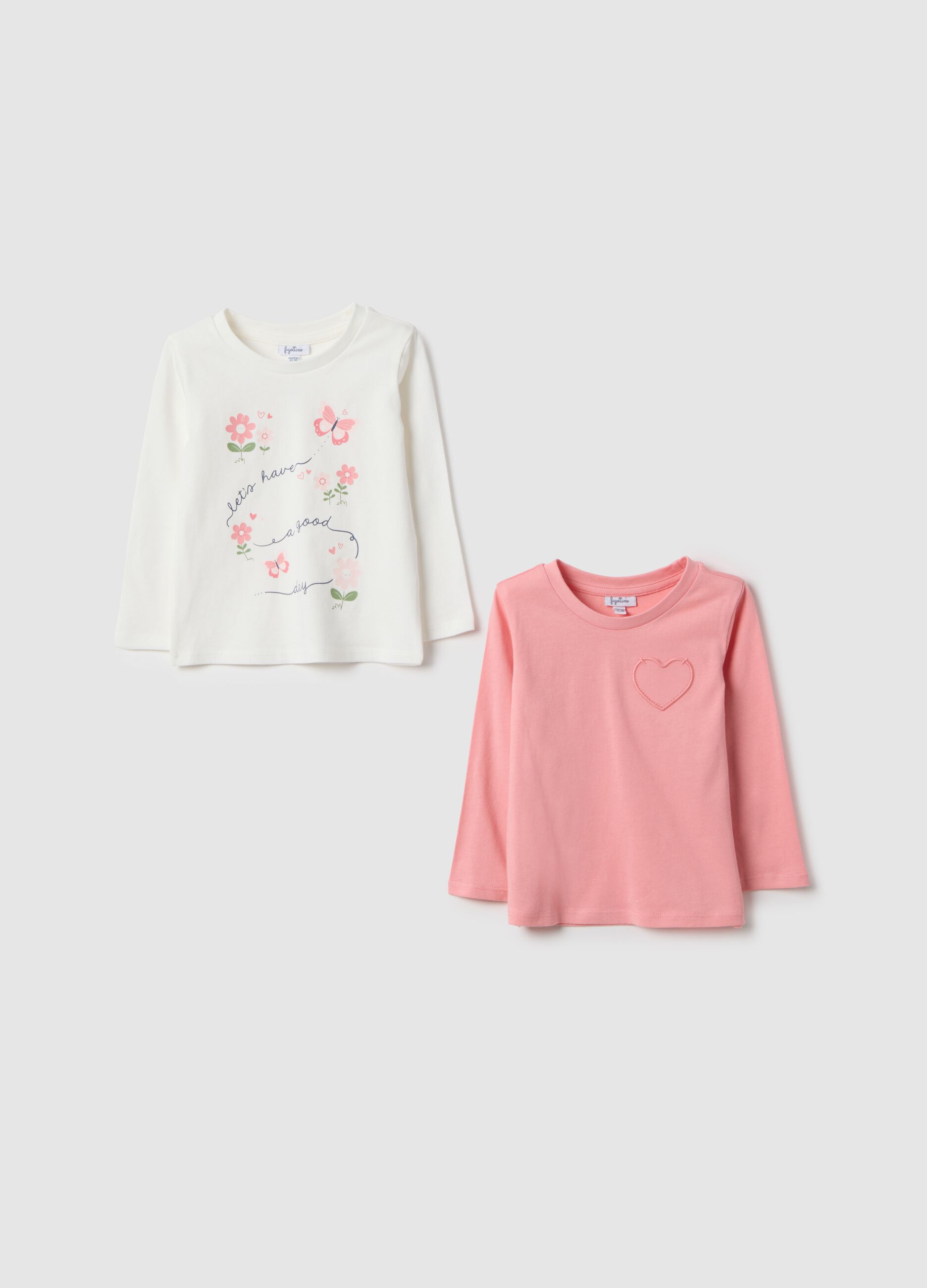 Pack of two multicolour pure cotton T-shirts for girls regular fit