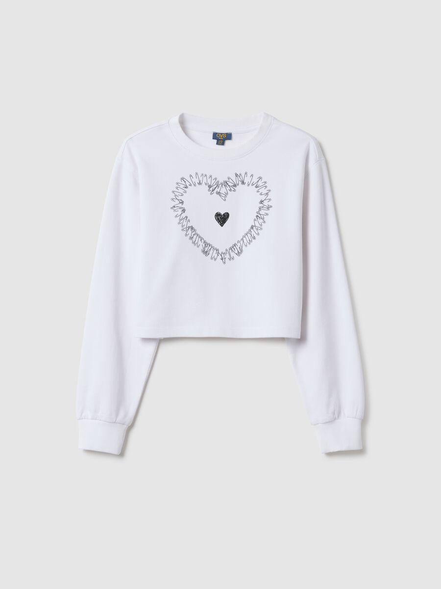 Girl's white pure cotton sweatshirt regular fit with embroidered heart_3