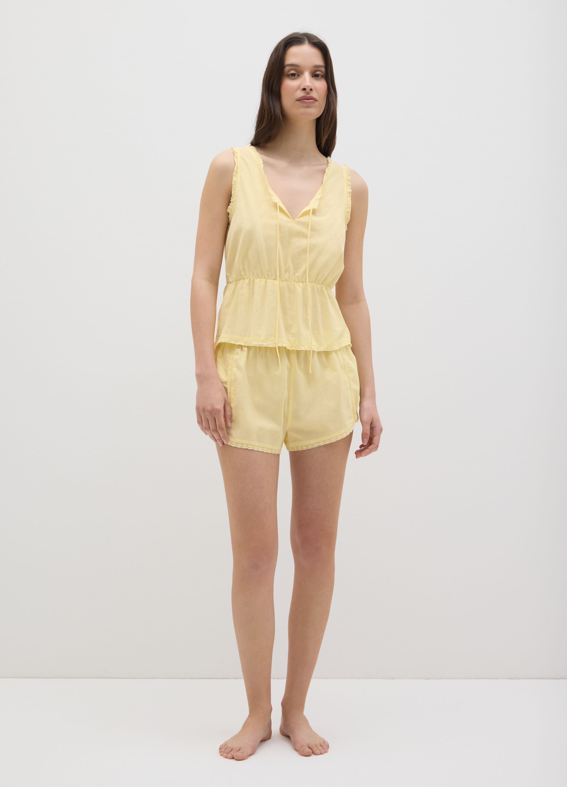 Top da donna in puro cotone giallo regular fit