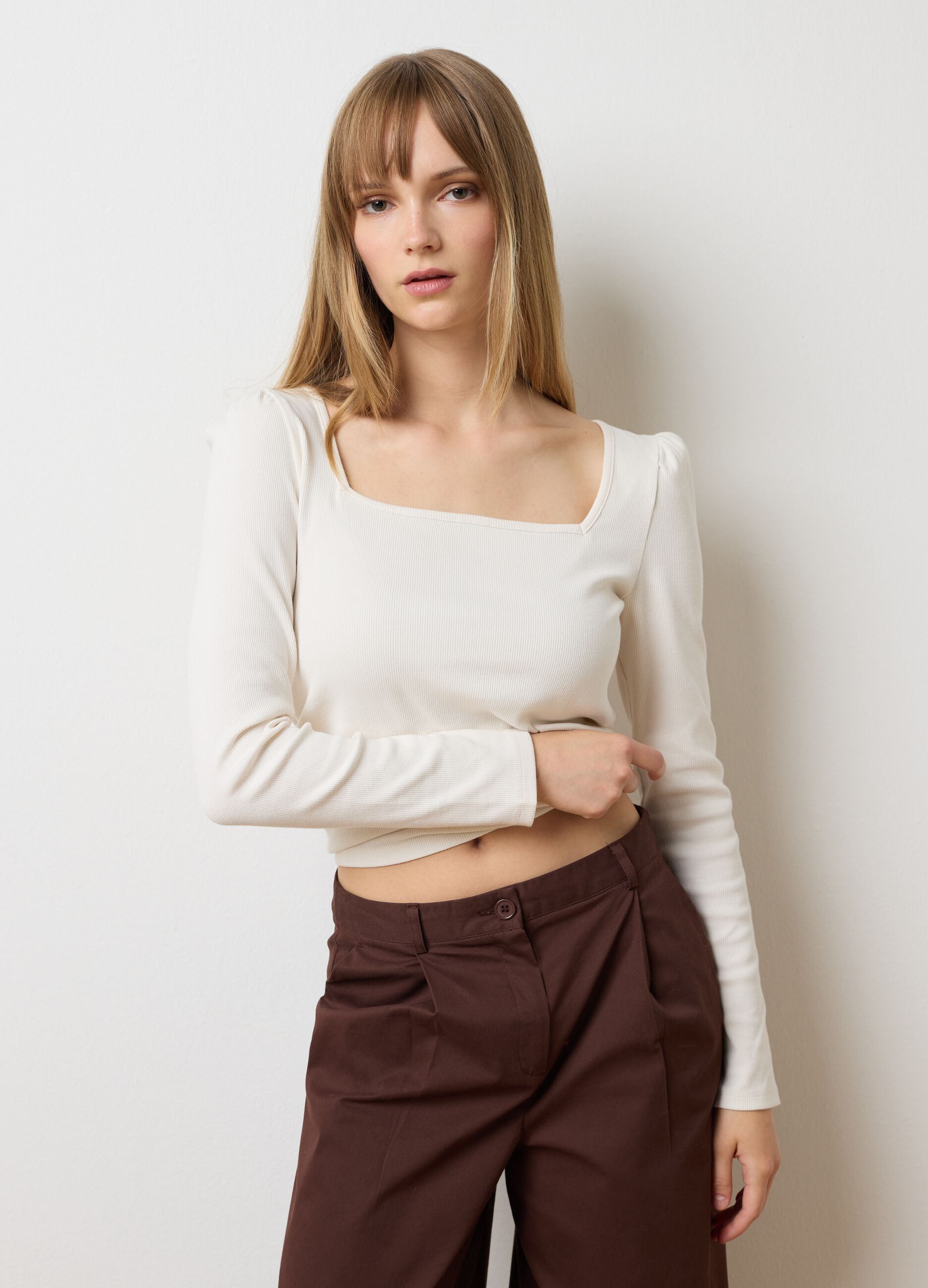 White long sleeve shirt in stretch cotton