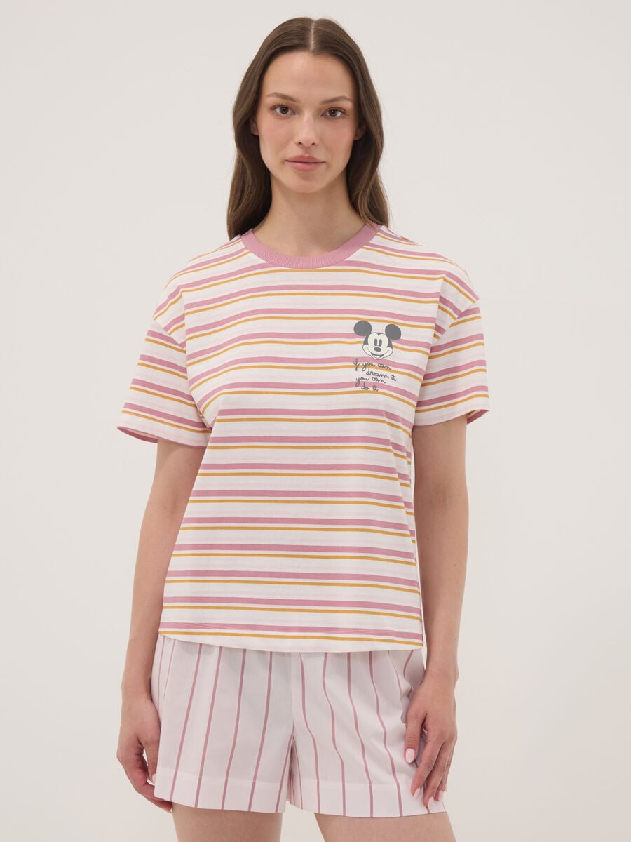 White striped organic cotton pyjama T-shirt with Mickey Mouse print_2