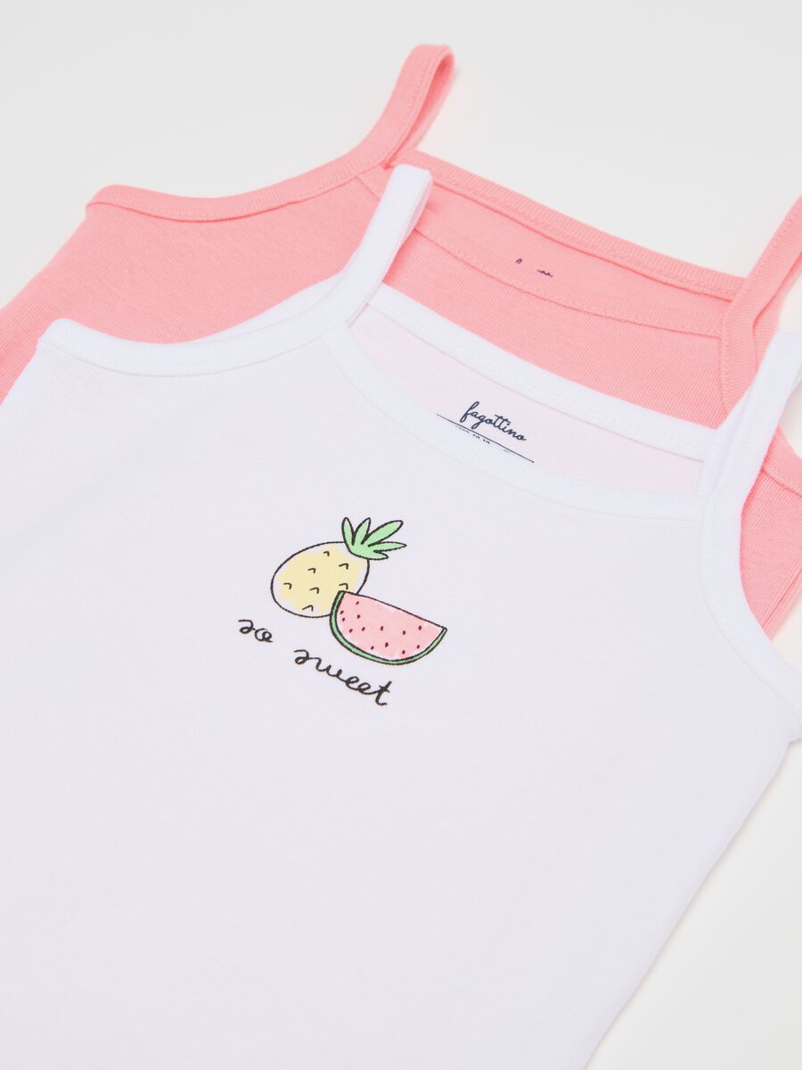 Three-pack sleeveless pink and white bodysuits in organic cotton with print_3