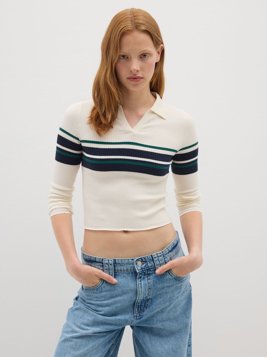 Maglione in misto viscosa multicolor fitted a righe_0