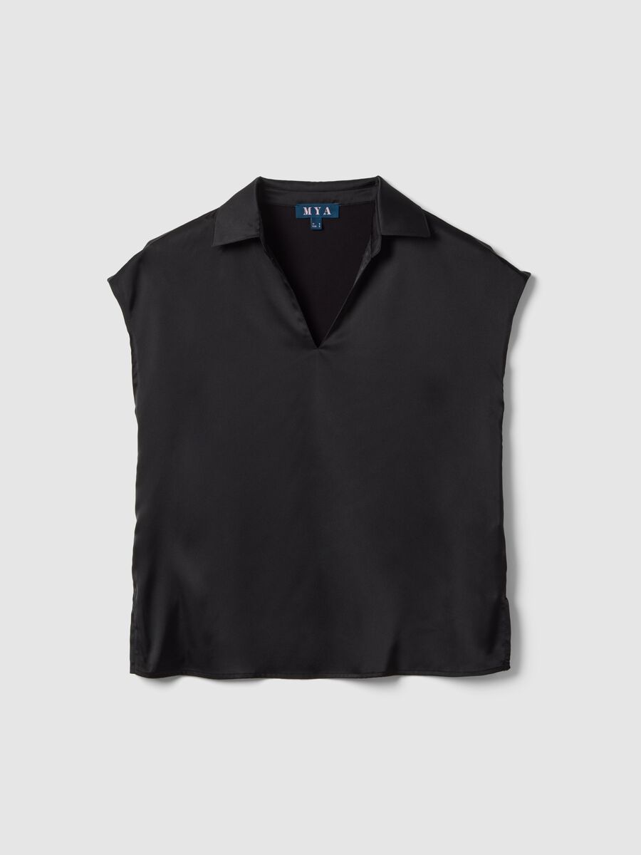 Black short-sleeve polo-collar T-shirt, regular fit_0
